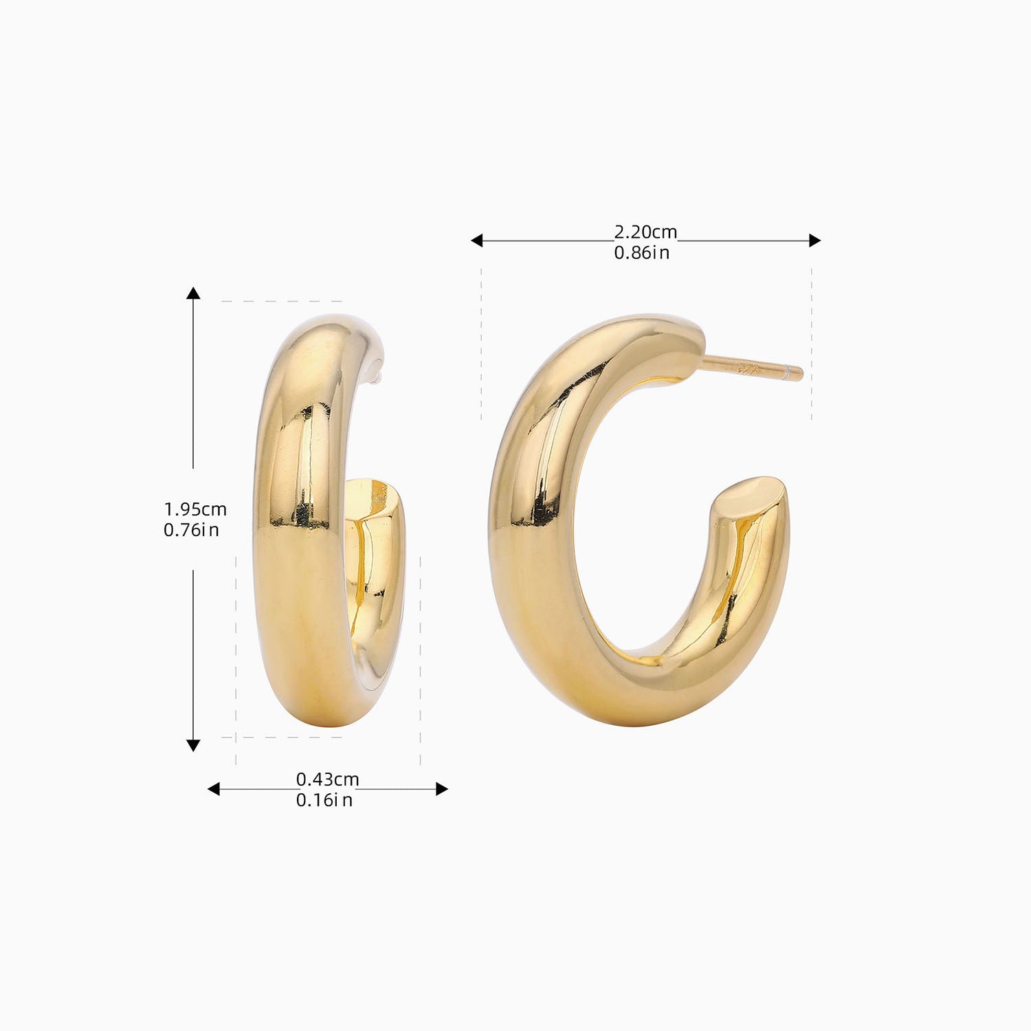 Chunky Tube Hoop Stud Earrings - Gold