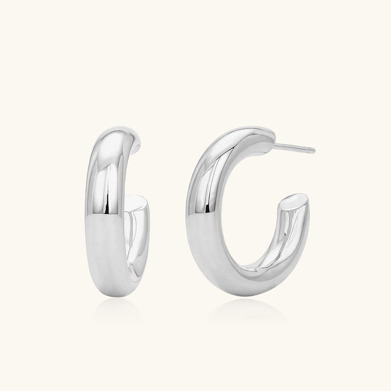 Chunky Tube Hoop Stud Earrings - Silver