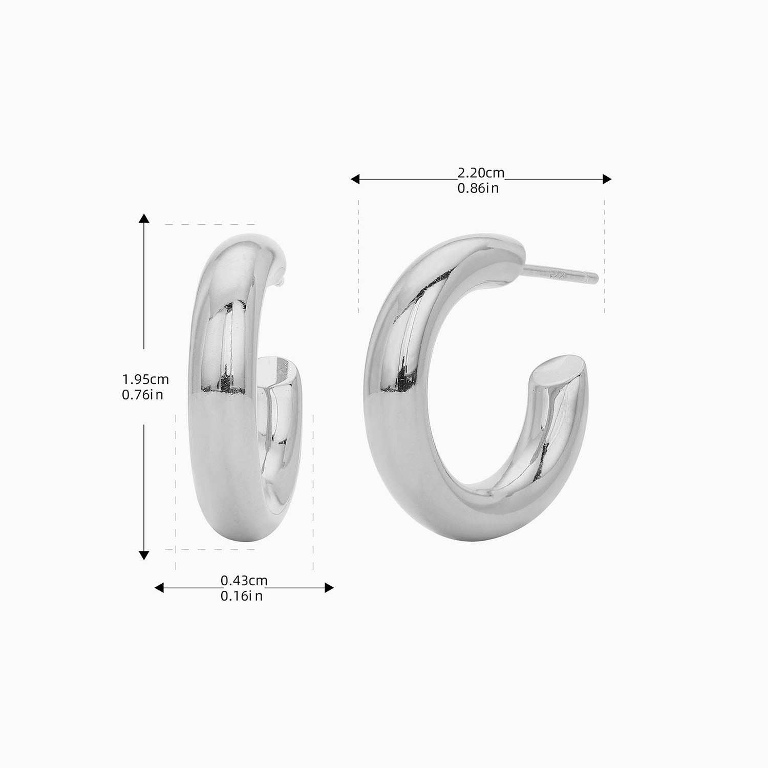 Chunky Tube Hoop Stud Earrings - Silver