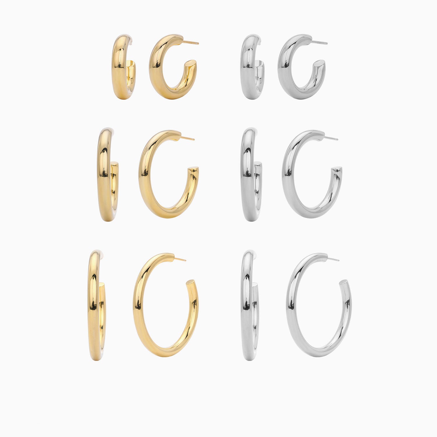 Chunky Tube Hoop Stud Earrings - Silver