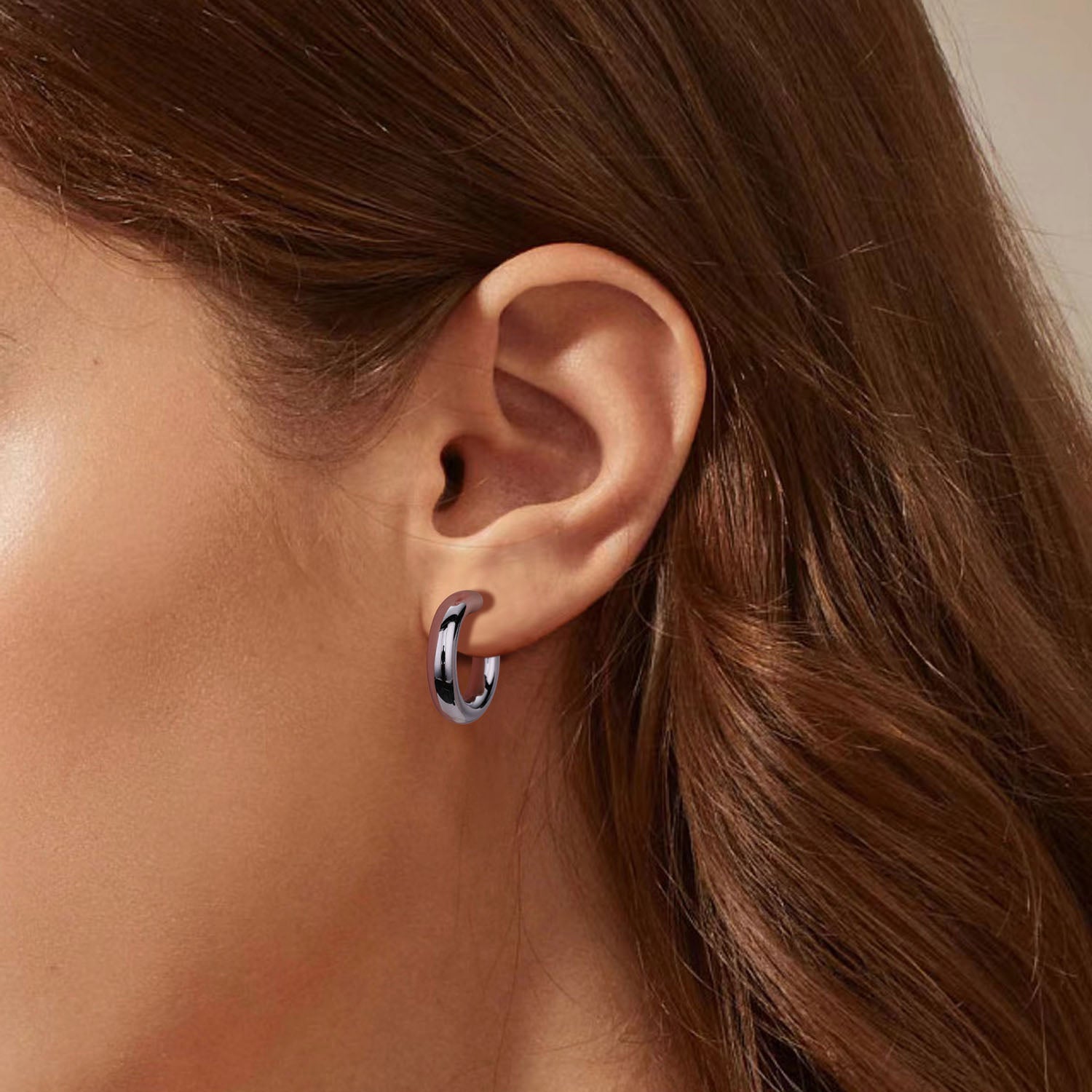 Chunky Tube Hoop Stud Earrings - Silver