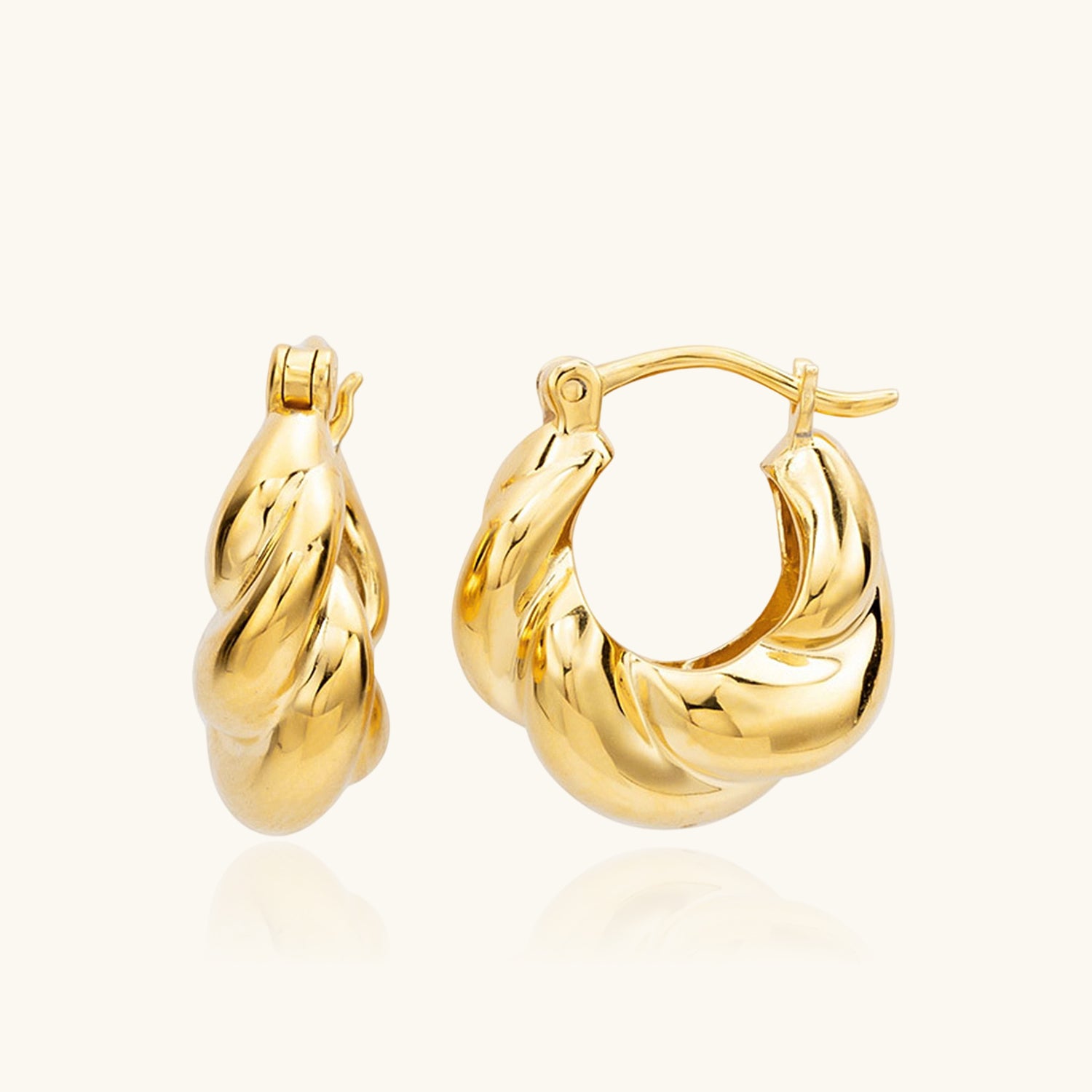 Chunky Twisted Braided Hoop Earrings - Gold