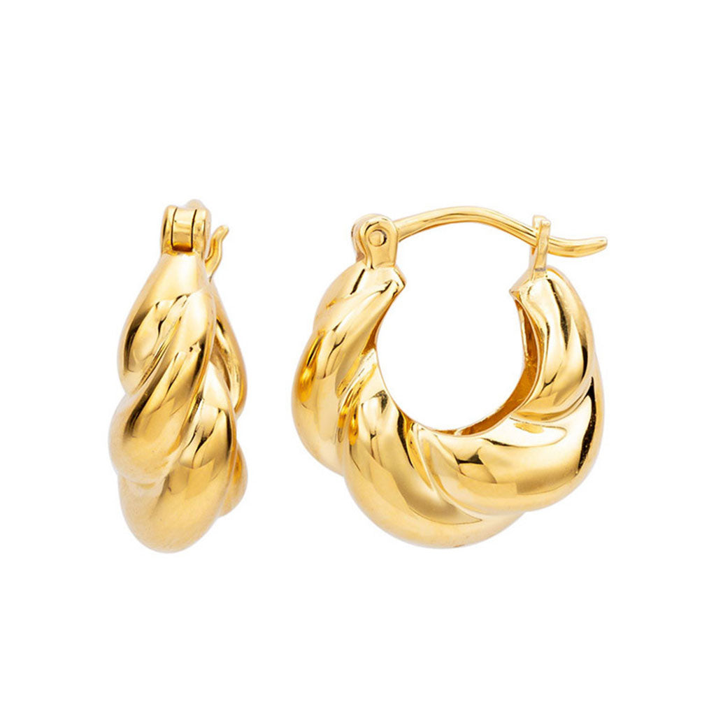 Chunky Twisted Braided Hoop Earrings - Gold