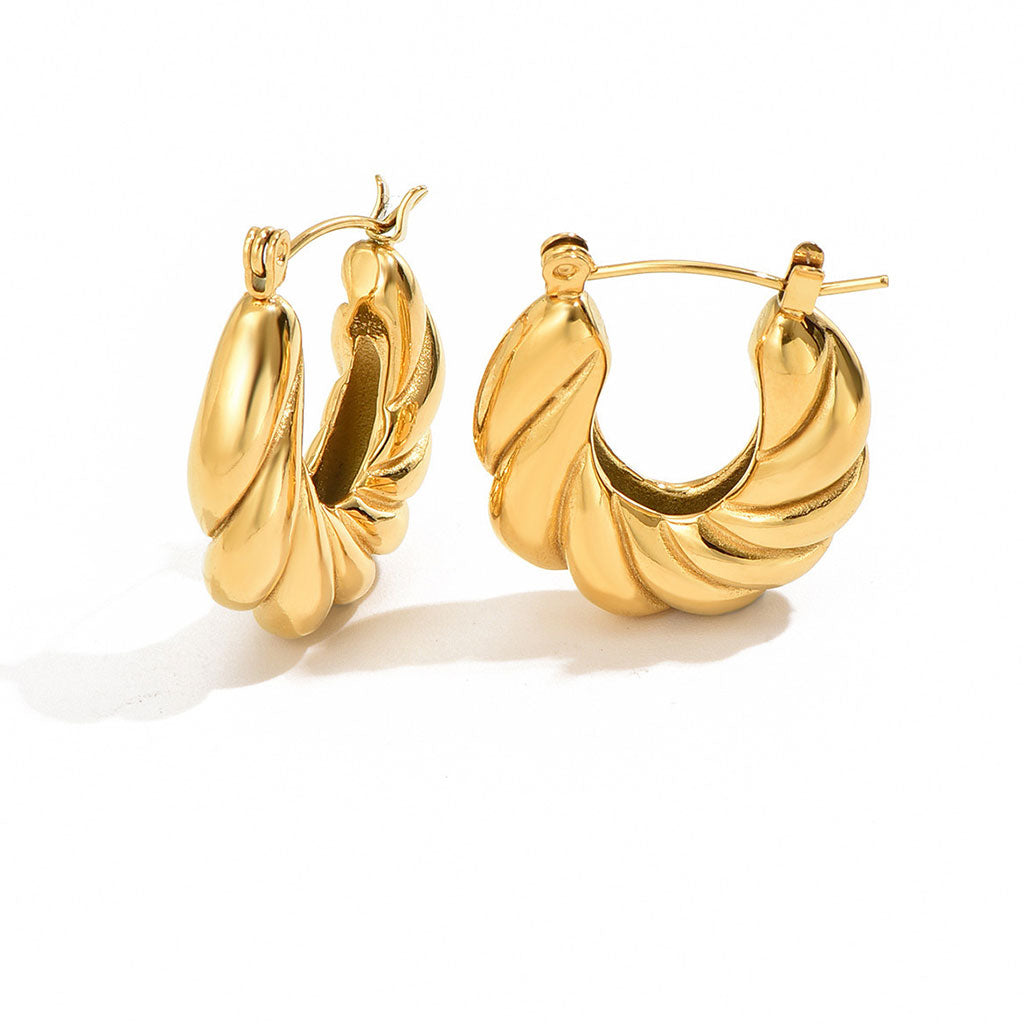 Chunky Twisted Braided Hoop Earrings - Gold