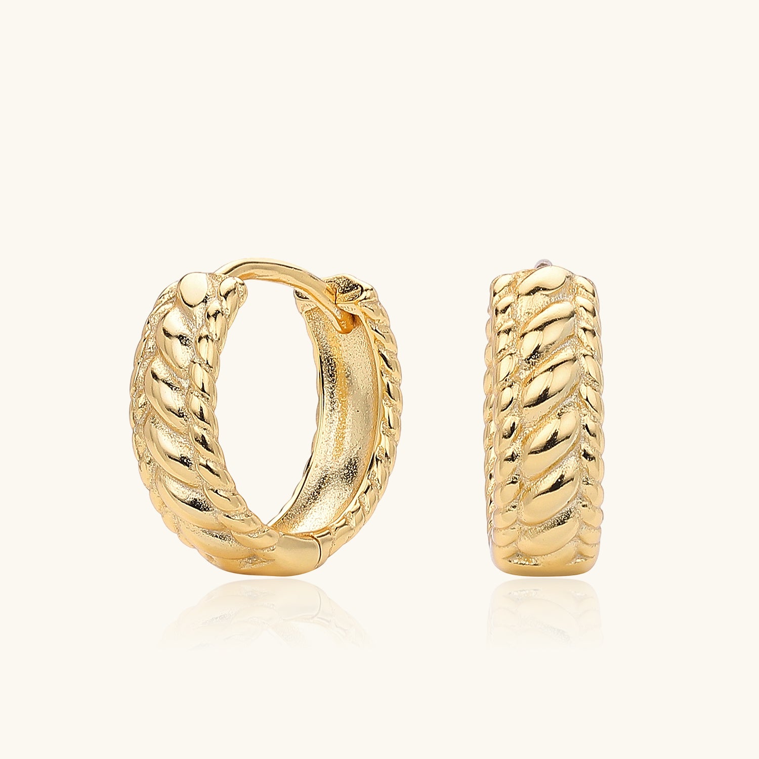 Chunky Twisted Huggie Hoop Earrings - Gold