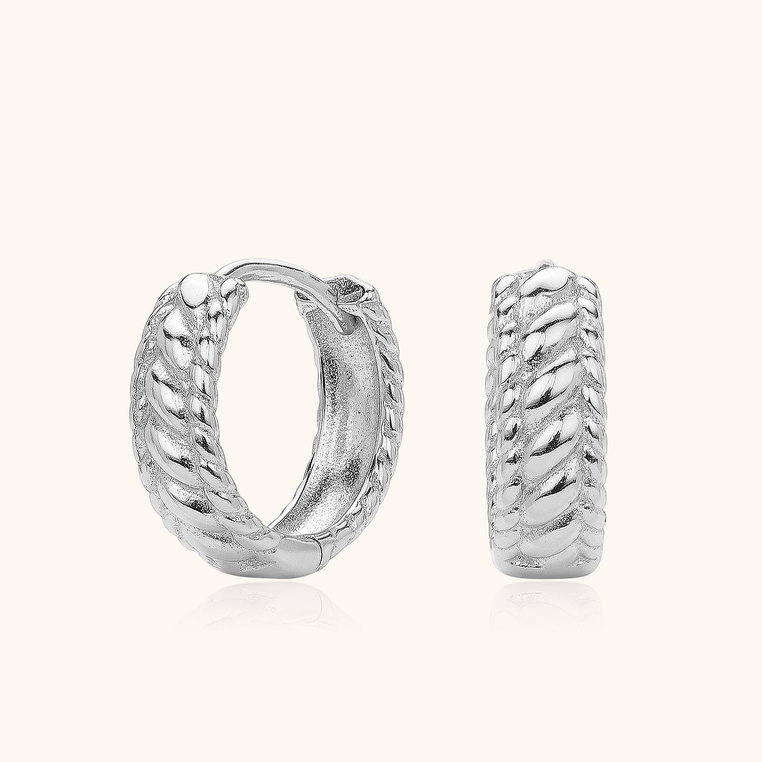 Chunky Twisted Huggie Hoop Earrings - Silver