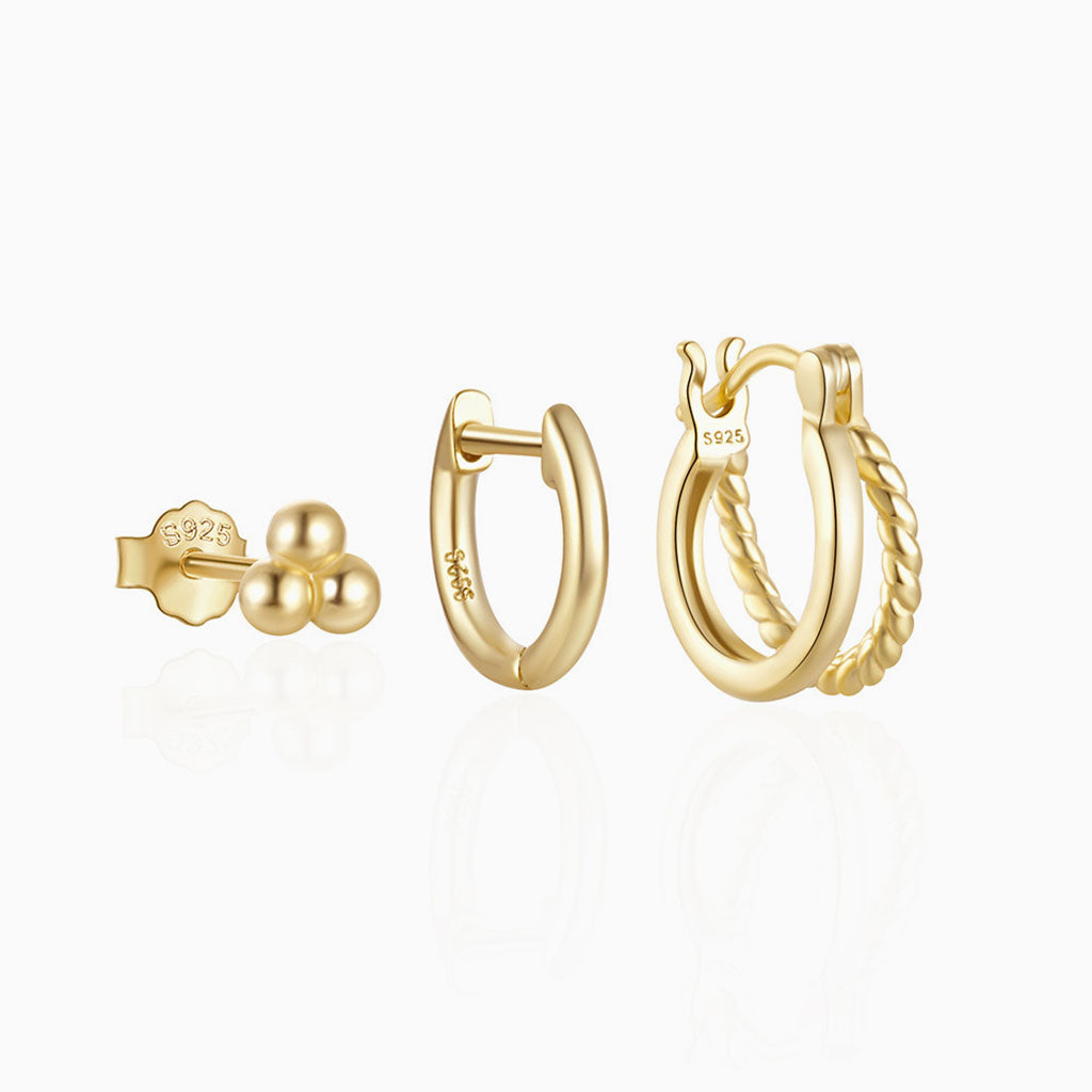 Classic 3 Piece Huggie Hoop Earring Bundles - Gold