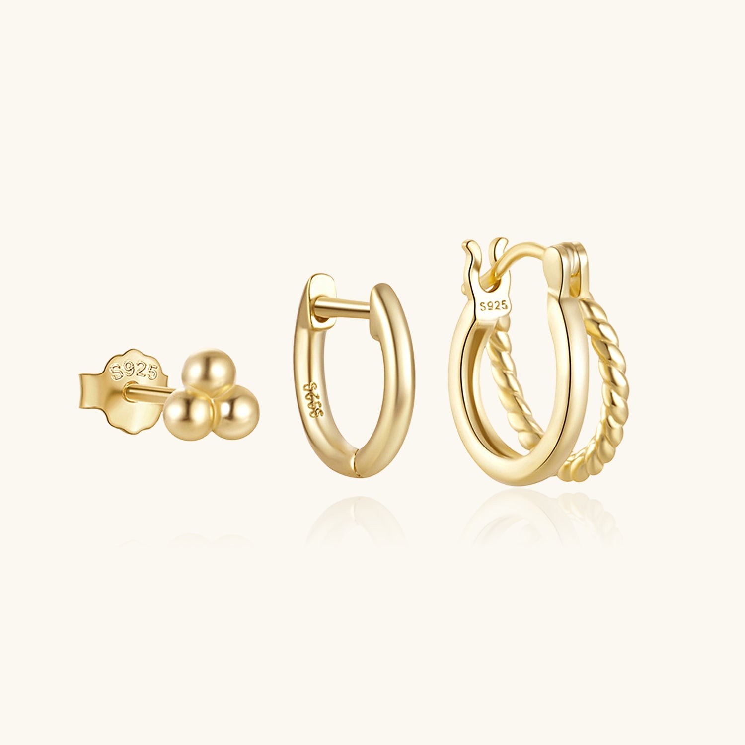 Classic 3 Piece Huggie Hoop Earring Bundles - Gold