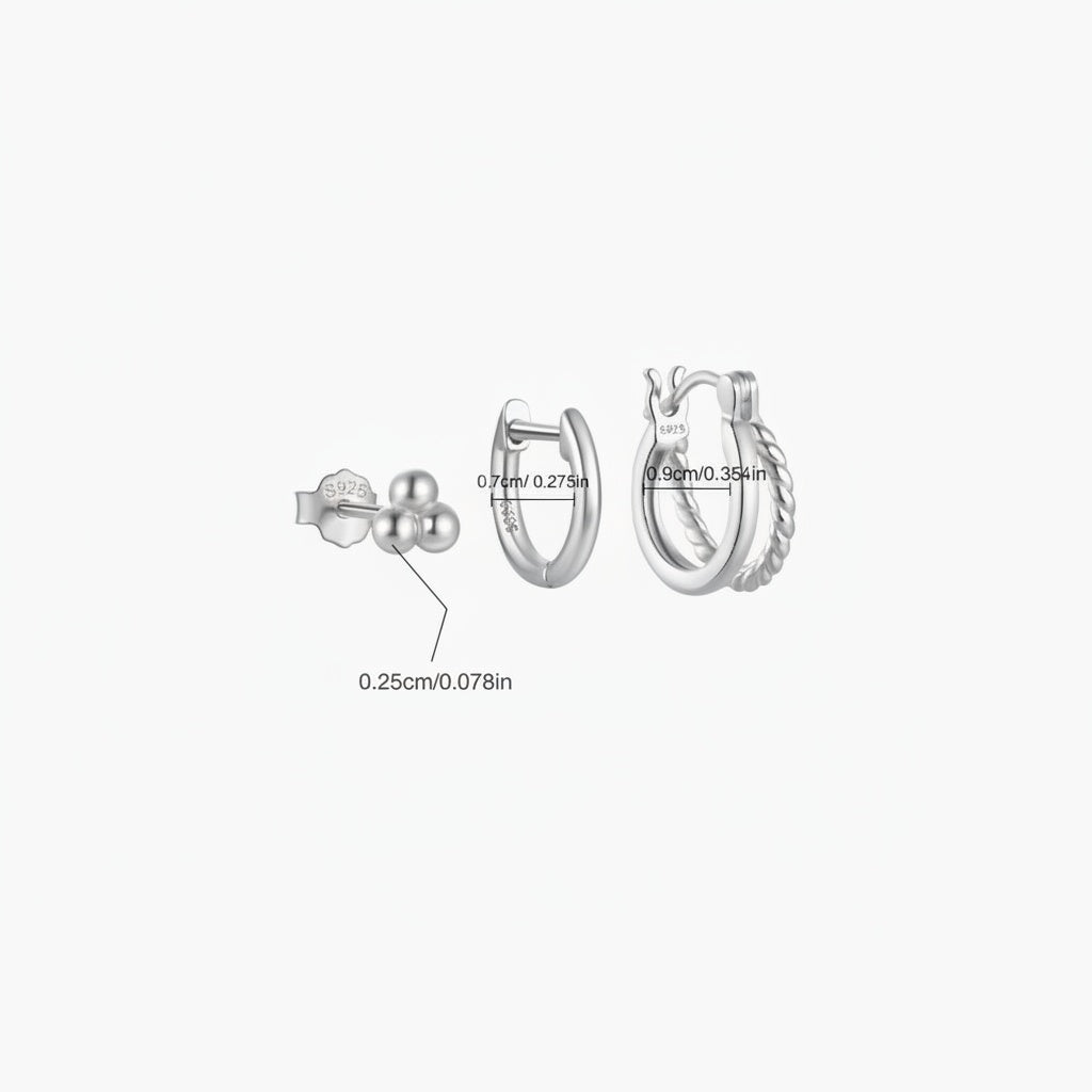Classic 3 Piece Huggie Hoop Earring Bundles - Silver