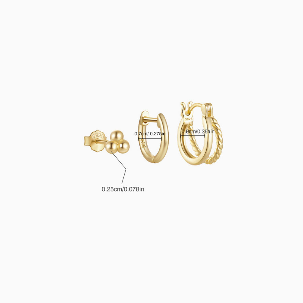 Classic 3 Piece Huggie Hoop Earring Bundles - Gold
