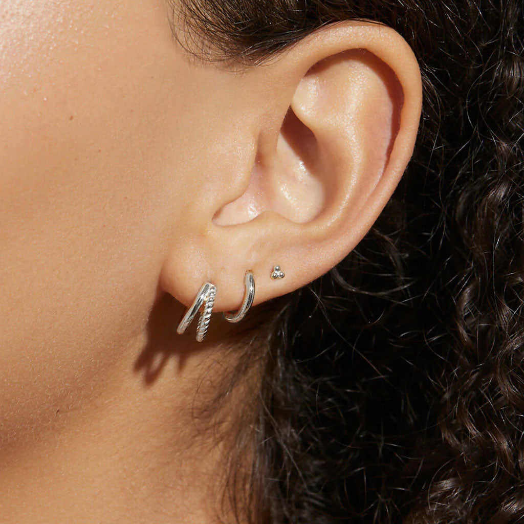 Classic 3 Piece Huggie Hoop Earring Bundles - Silver