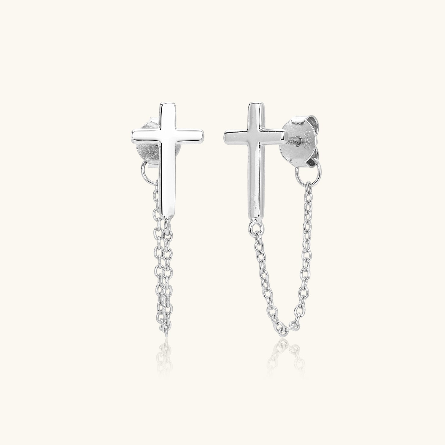 Classic Cross Chain Drop Earring - Silver