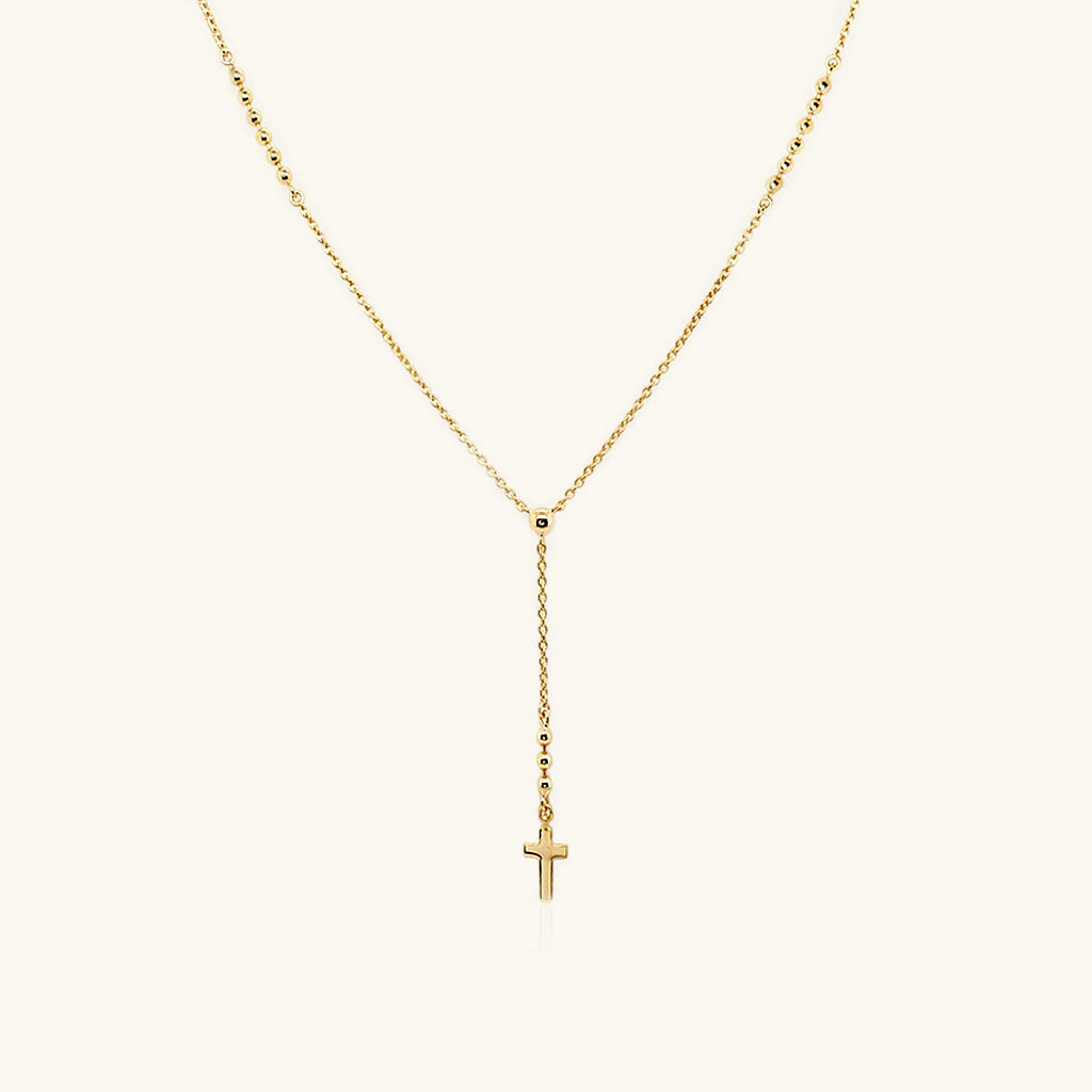 Classic Cross Rosary Necklace - Gold