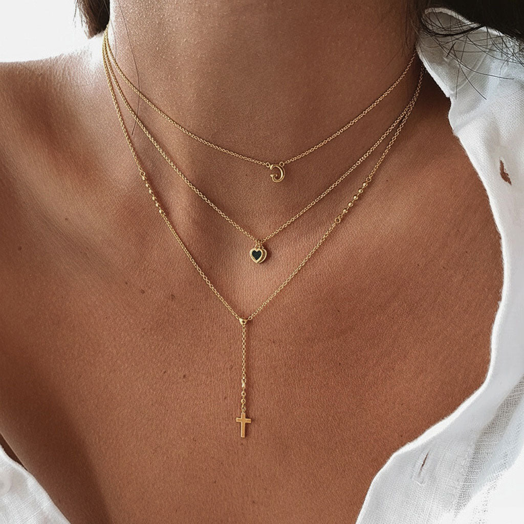 Classic Cross Rosary Necklace - Gold