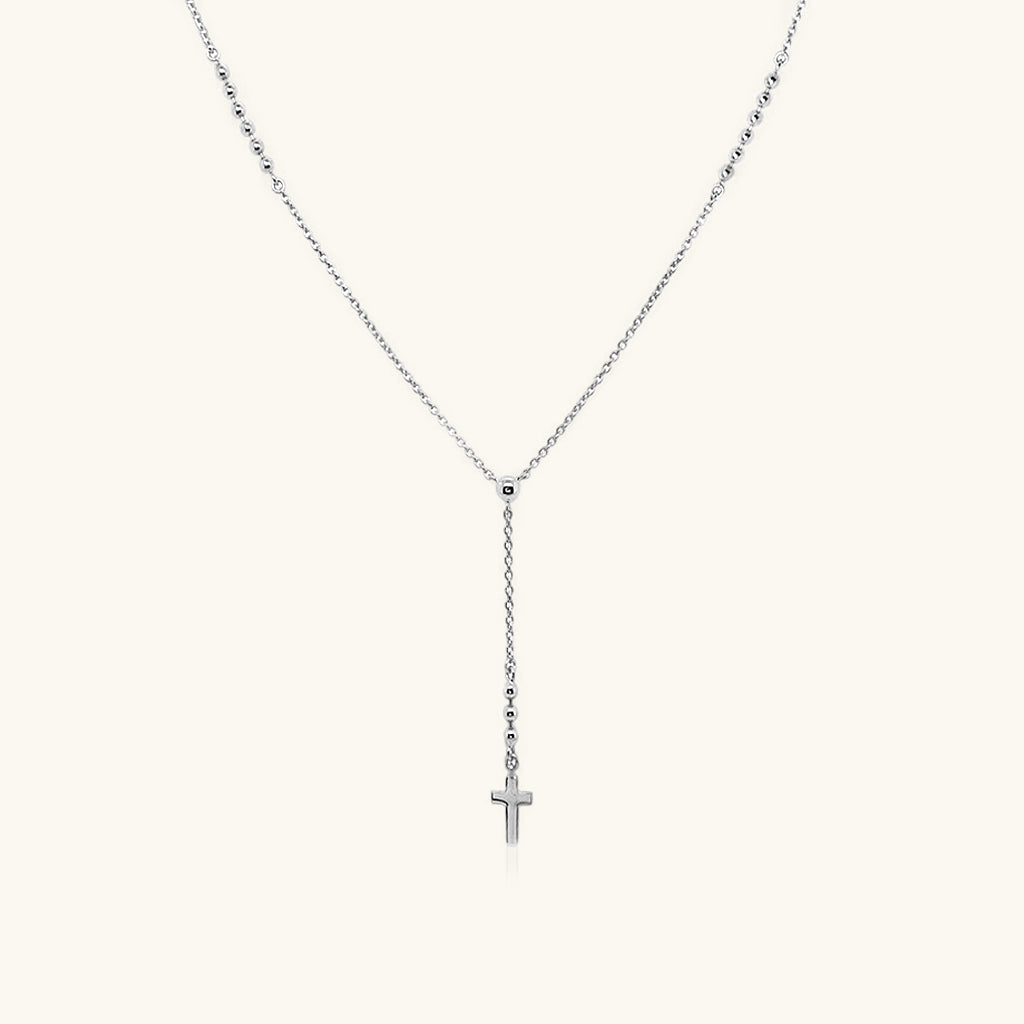 Classic Cross Rosary Necklace - Silver