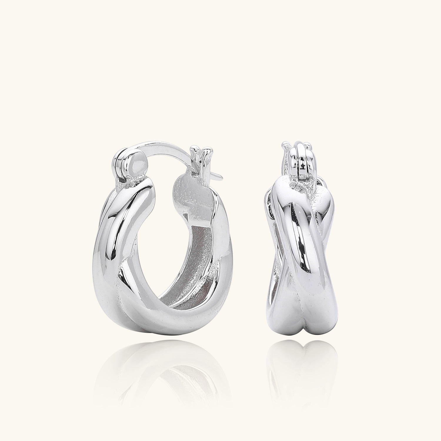 Classic Crossover Huggie Hoop Earrings - Silver