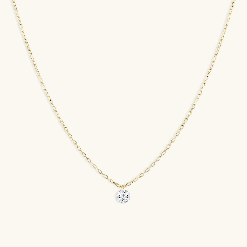 Classic Diamond Solitaire Pendant Necklace - Gold