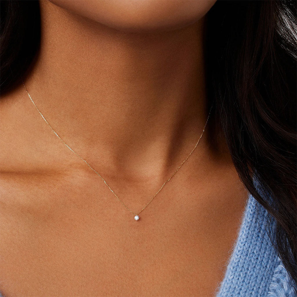 Classic Diamond Solitaire Pendant Necklace - Gold