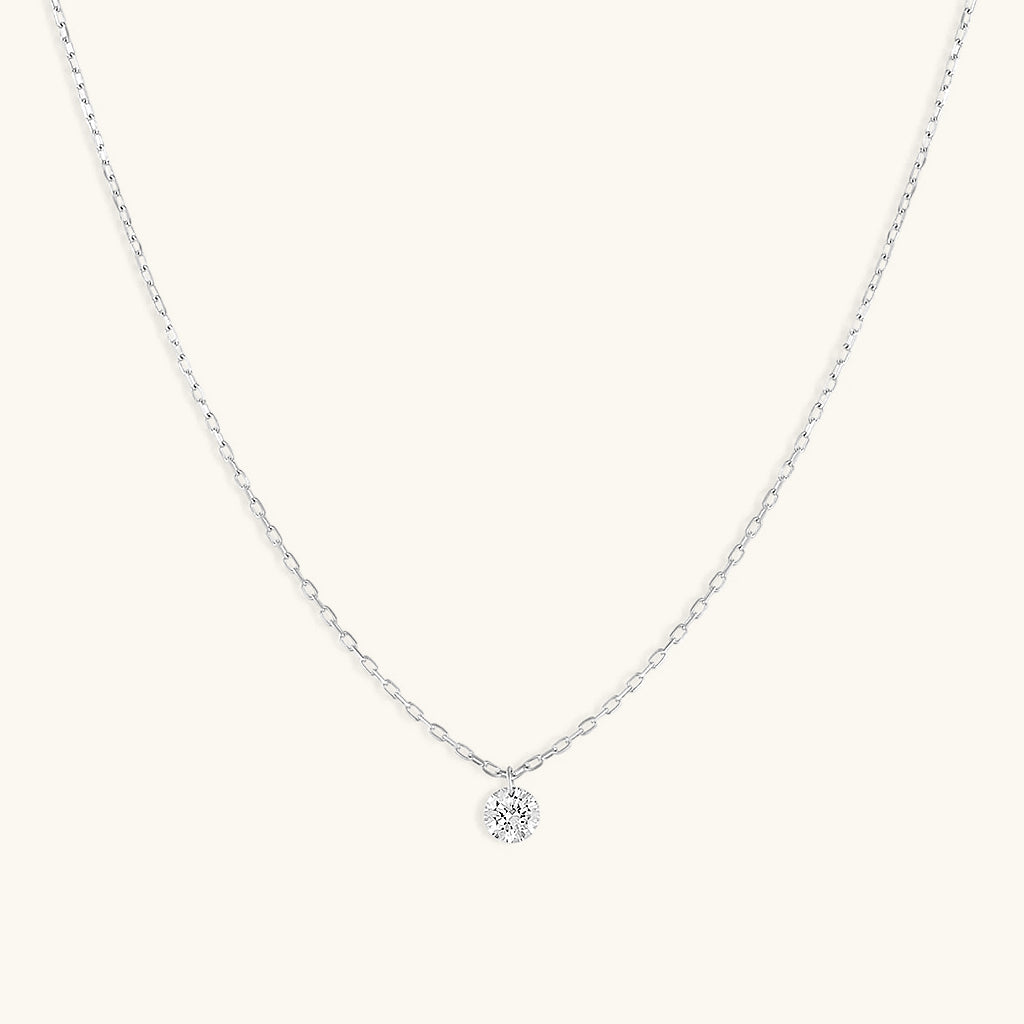 Classic Diamond Solitaire Pendant Necklace - Silver