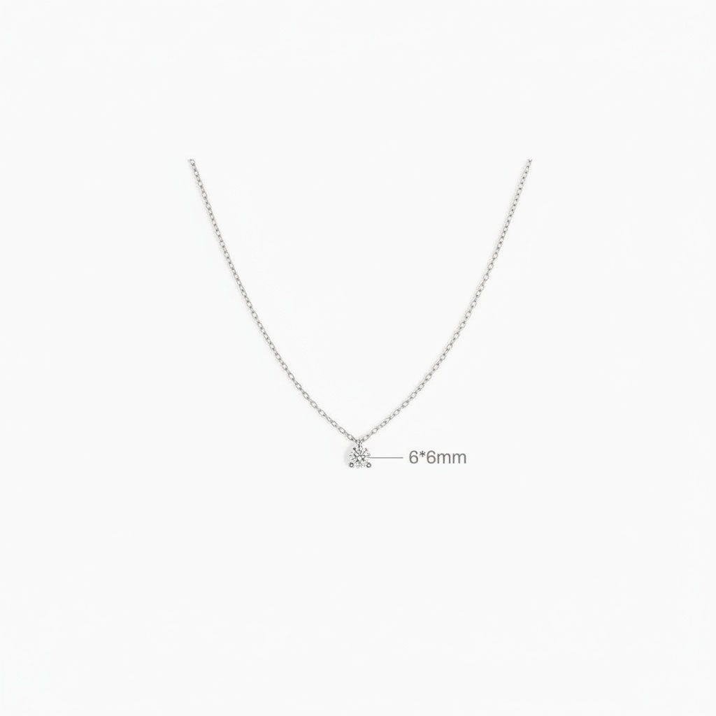 Classic Diamond Solitaire Pendant Necklace - Silver