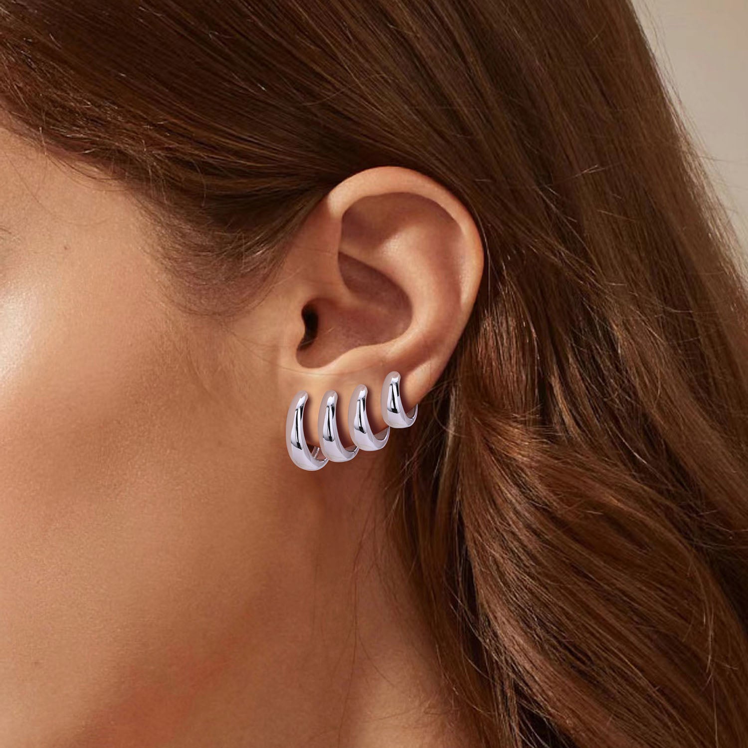 Classic Dome Huggie Hoop Earrings - Silver