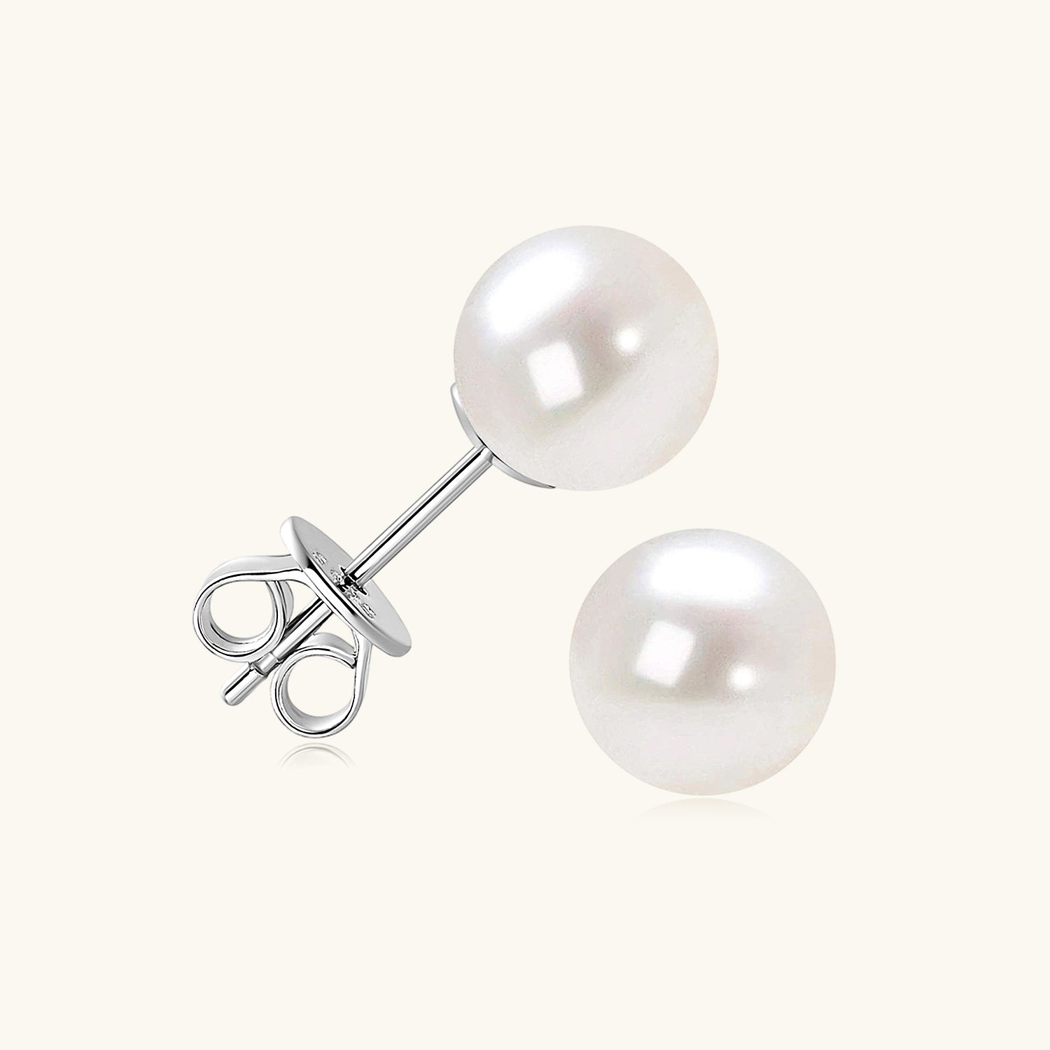 Classic Freshwater Pearl Stud Earrings - Silver