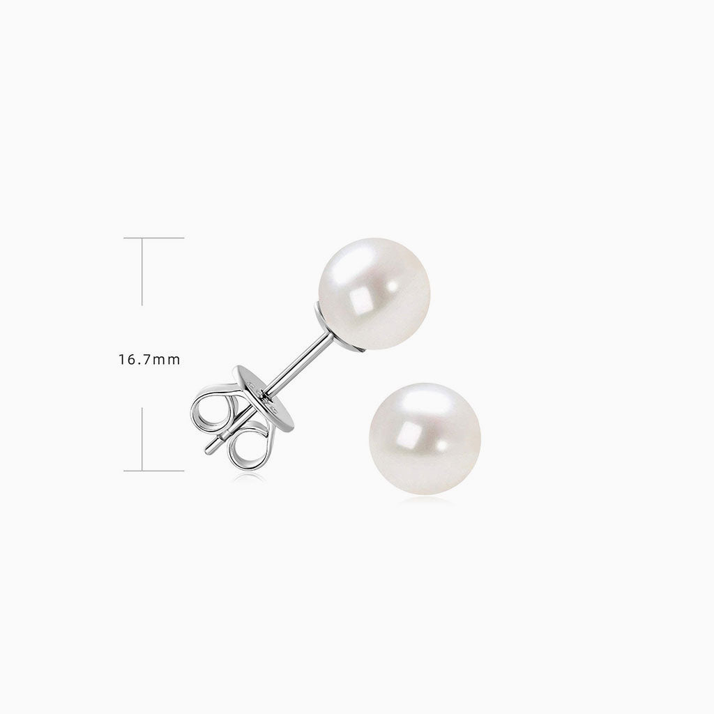 Classic Freshwater Pearl Stud Earrings - Silver