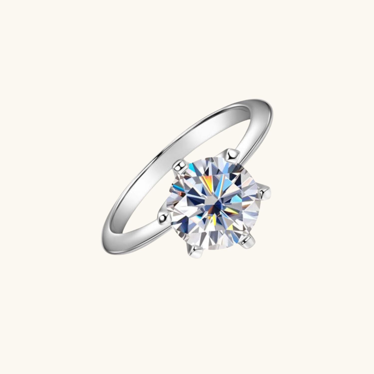 Classic Moissanite Solitaire Ring - Silver