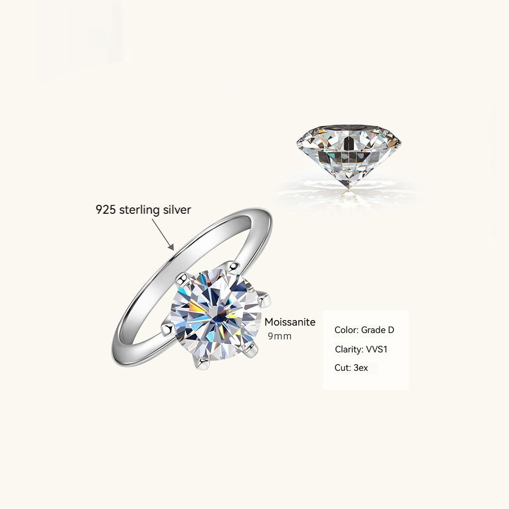 Classic Moissanite Solitaire Ring - Silver