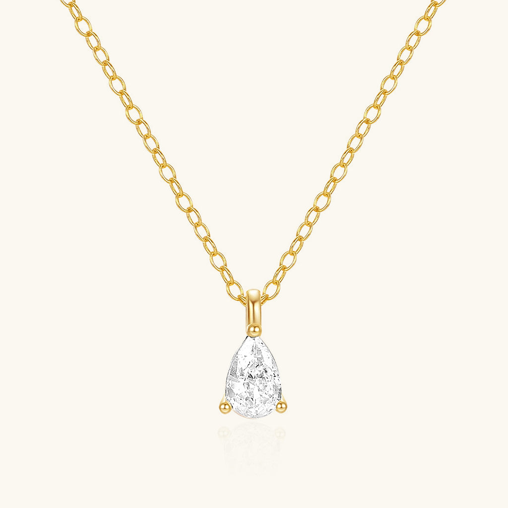 Classic Pear Diamond Solitaire Pendant Necklace - Gold