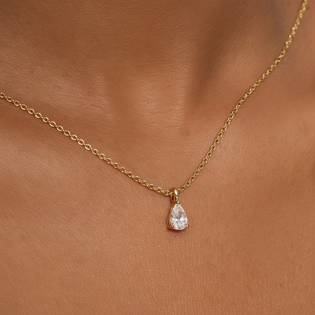 Classic Pear Diamond Solitaire Pendant Necklace - Gold