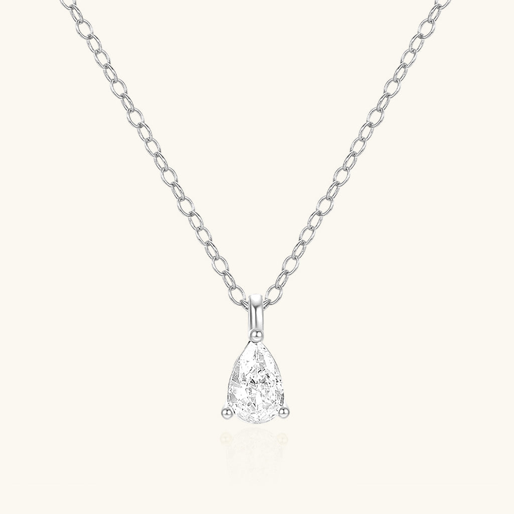 Classic Pear Diamond Solitaire Pendant Necklace - Silver