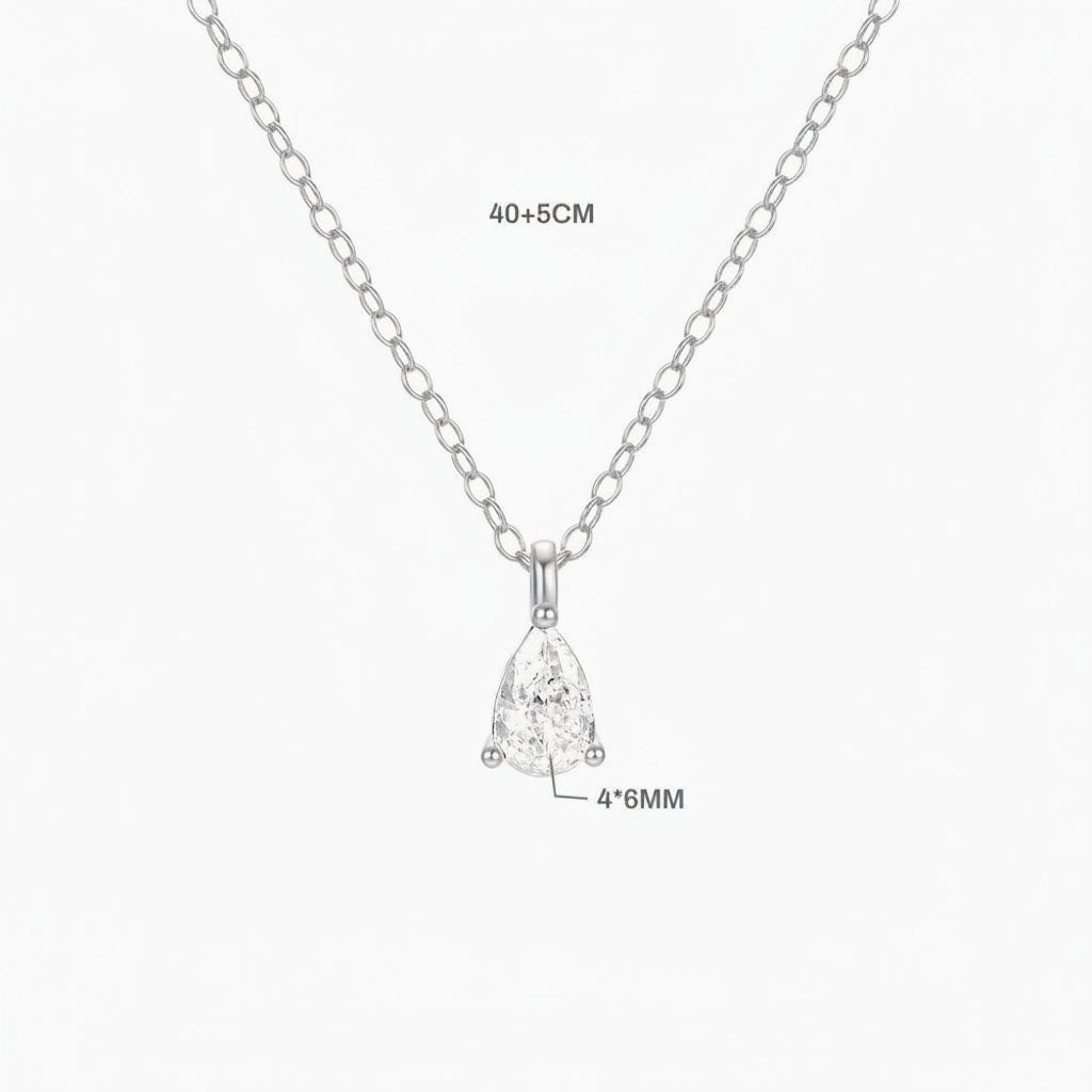 Classic Pear Diamond Solitaire Pendant Necklace - Silver