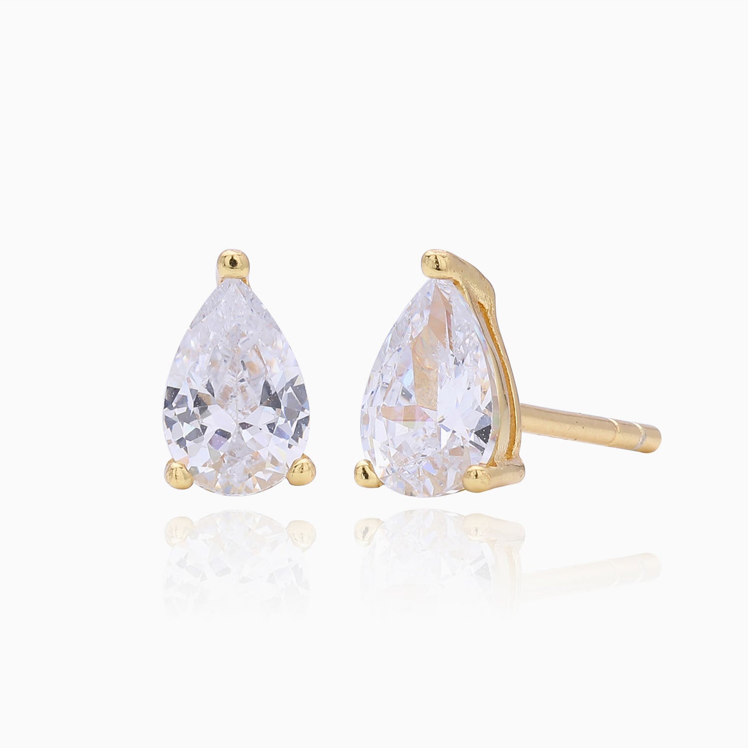 Classic Pear Diamond Solitaire Stud Earrings - Gold