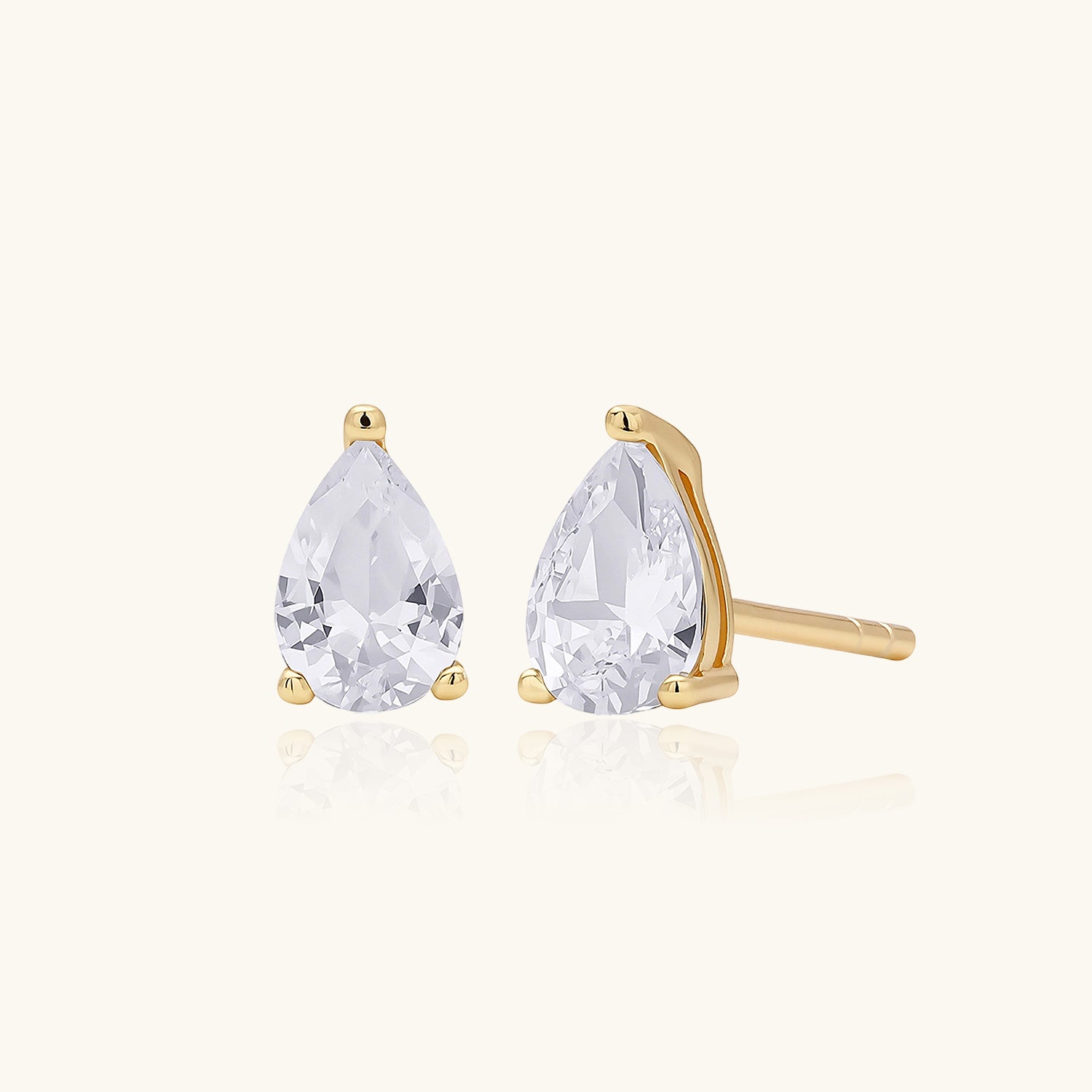 Classic Pear Diamond Solitaire Stud Earrings - Gold