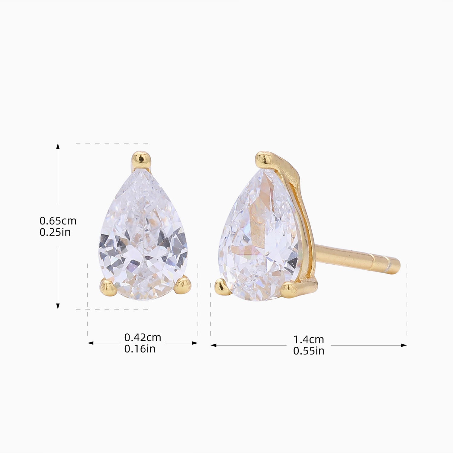 Classic Pear Diamond Solitaire Stud Earrings - Gold