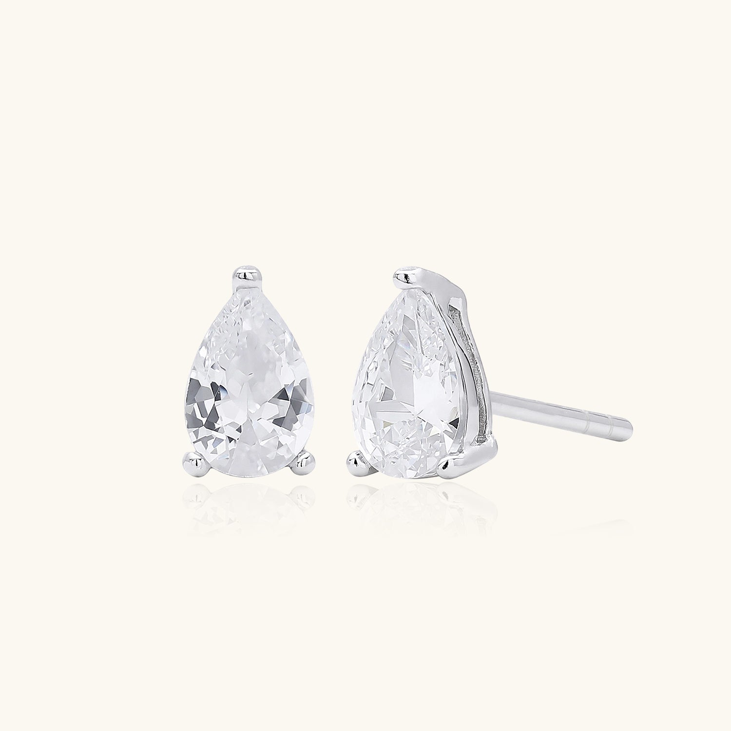 Classic Pear Diamond Solitaire Stud Earrings - Silver