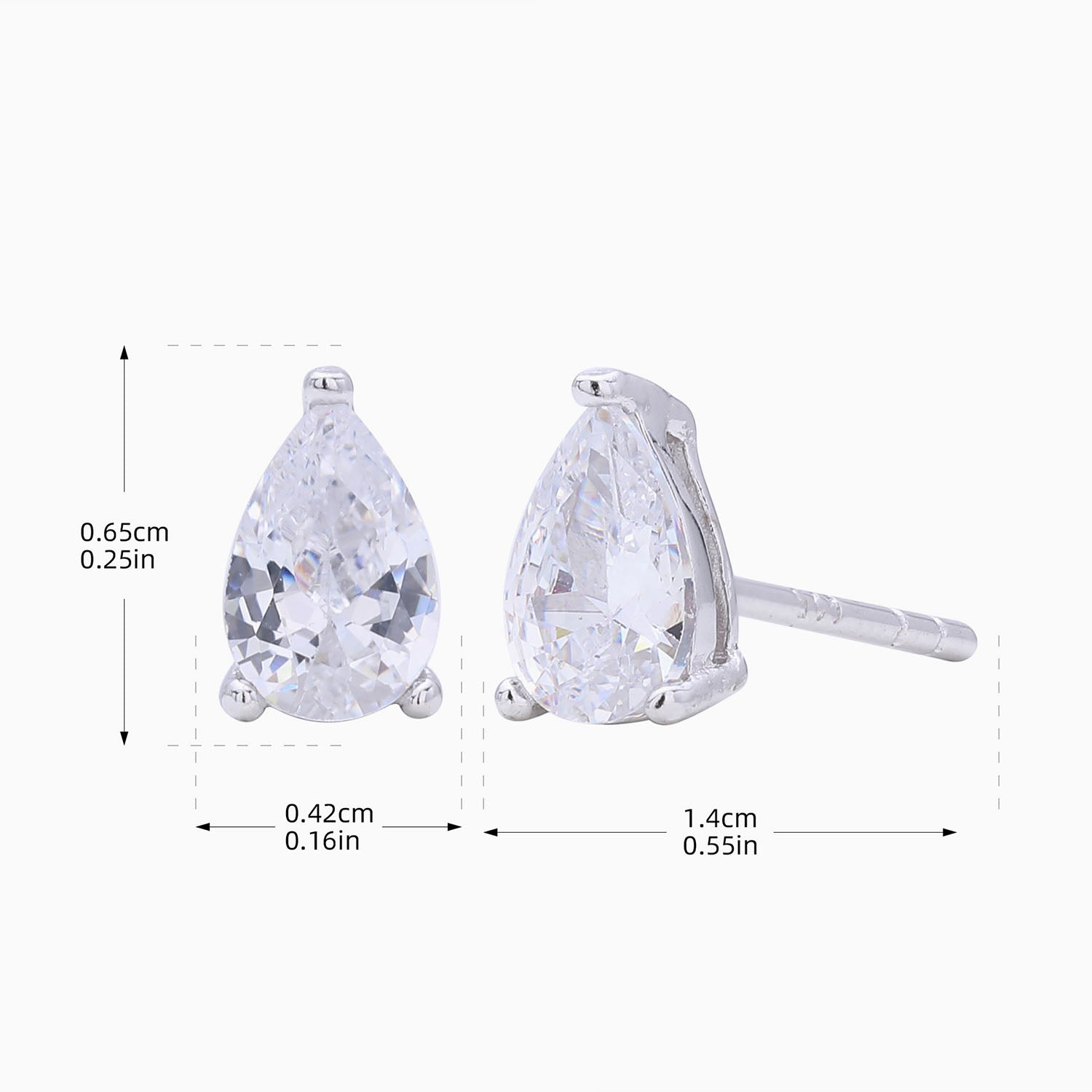 Classic Pear Diamond Solitaire Stud Earrings - Silver