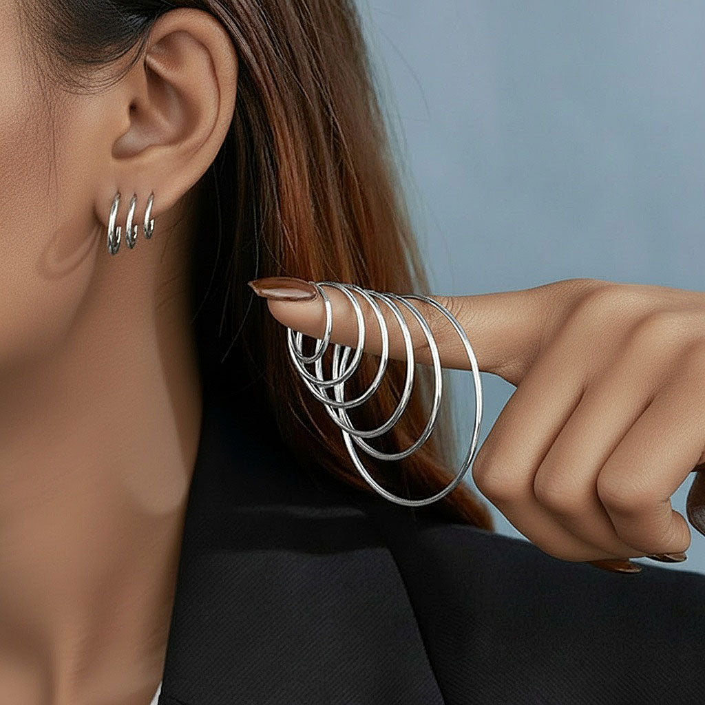 Classic Slim Hoop Earrings - Silver