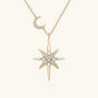 Crescent Moon and North Star Moissanite Necklace - Gold