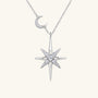 Crescent Moon and North Star Moissanite Necklace - Silver