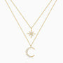 Crescent Moon and Star Diamond Layered Necklace - Gold