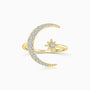 Crescent Moon and Star Diamond Open Ring - Gold