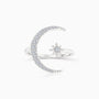 Crescent Moon and Star Diamond Open Ring - Silver