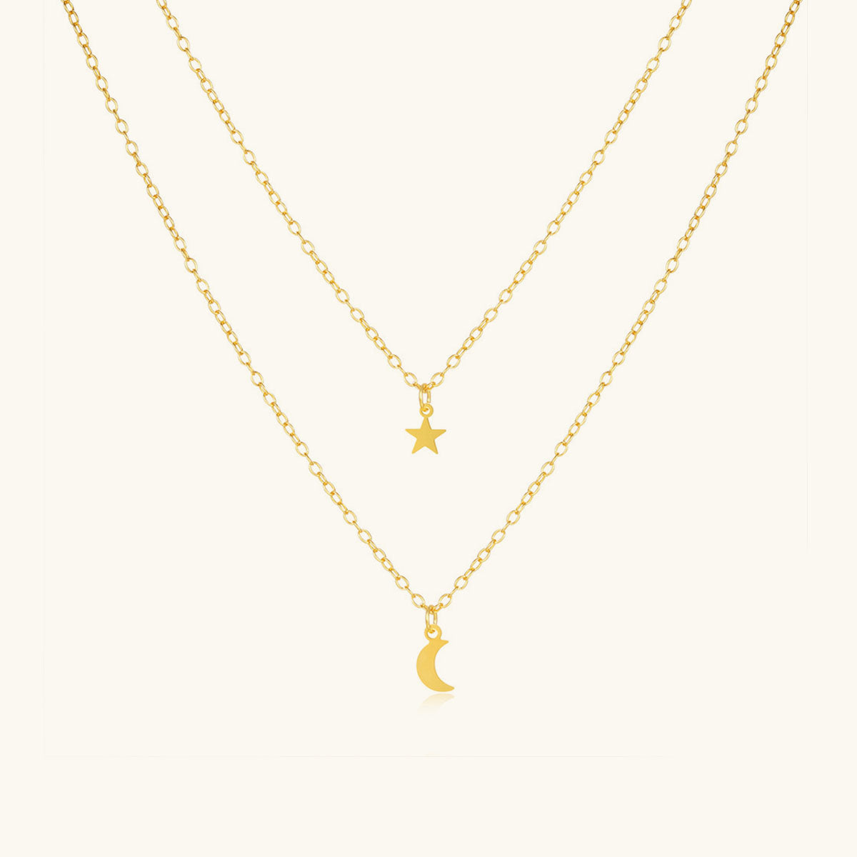 Crescent Moon and Star Layered Necklace - Gold