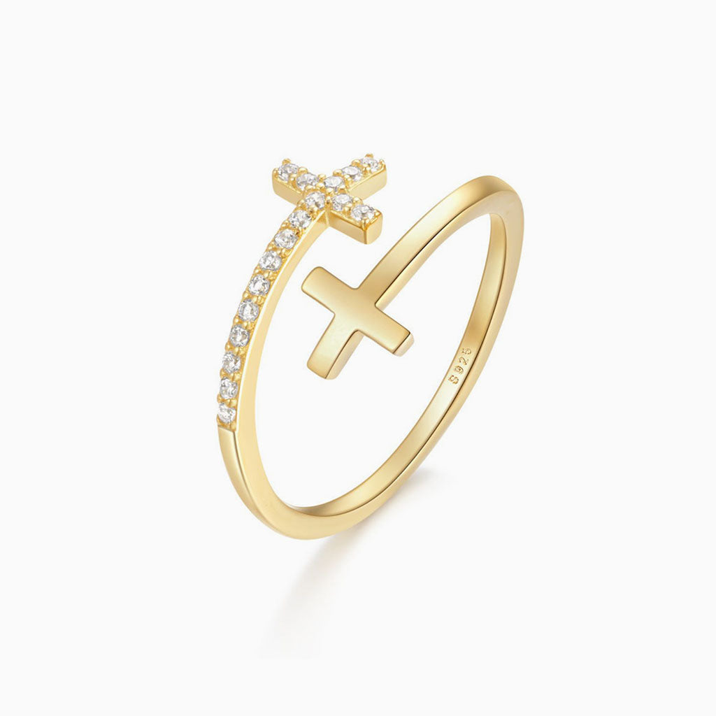 Cross Diamond Open Wrap Ring - Gold