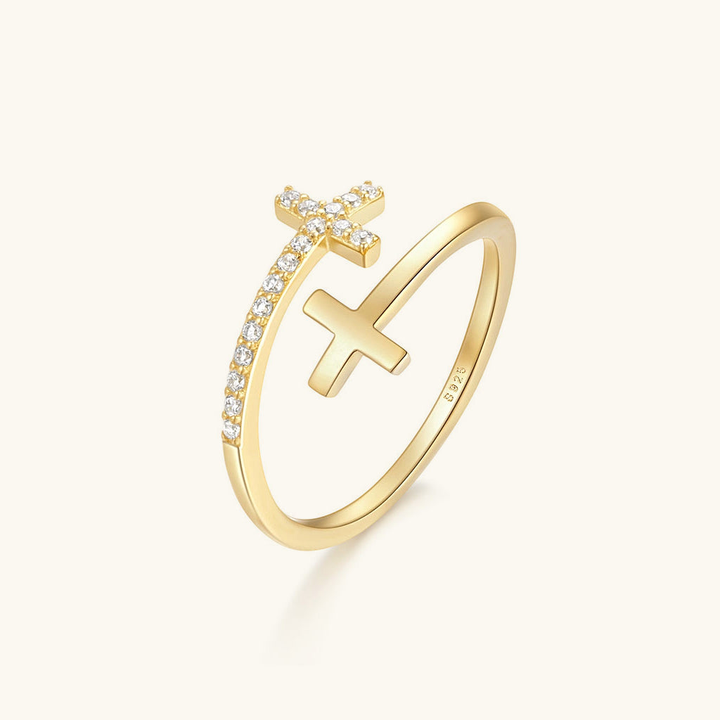 Cross Diamond Open Wrap Ring - Gold