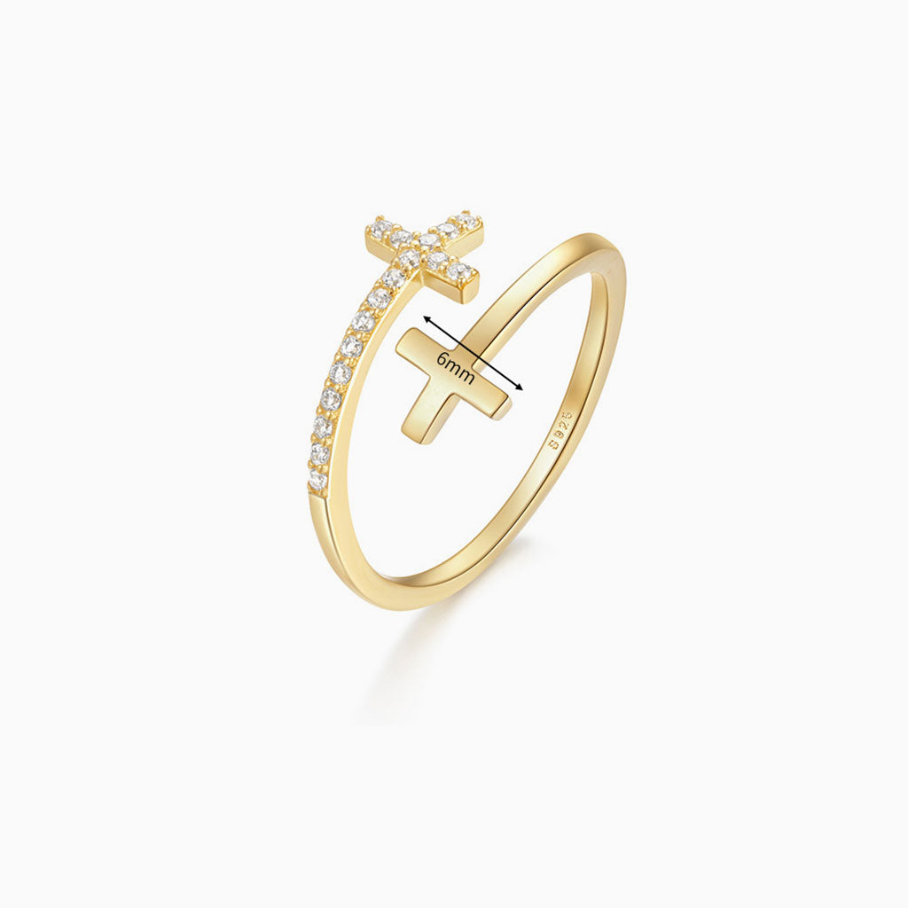 Cross Diamond Open Wrap Ring - Gold