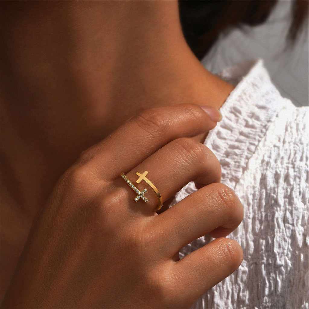 Cross Diamond Open Wrap Ring - Gold