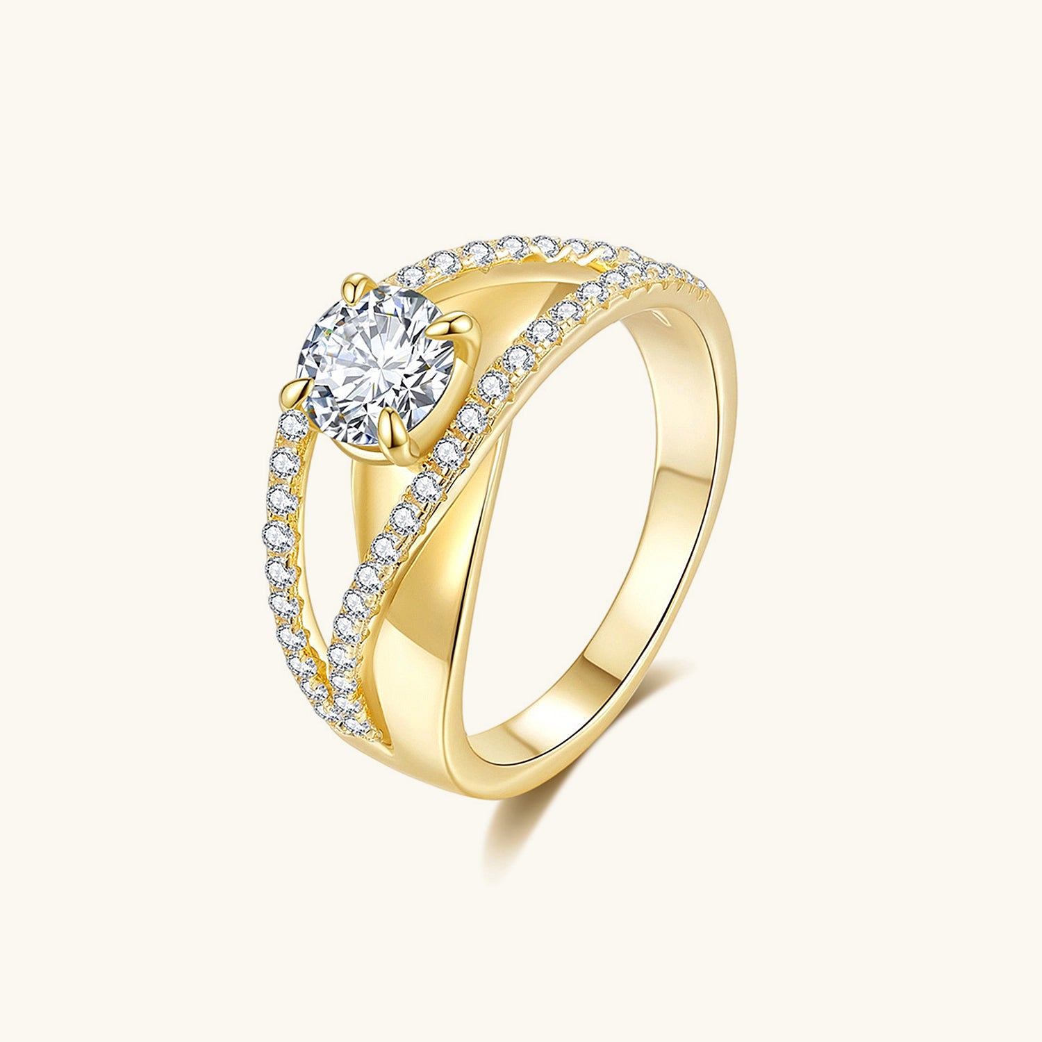 Crossover Halo Moissanite Ring - Gold